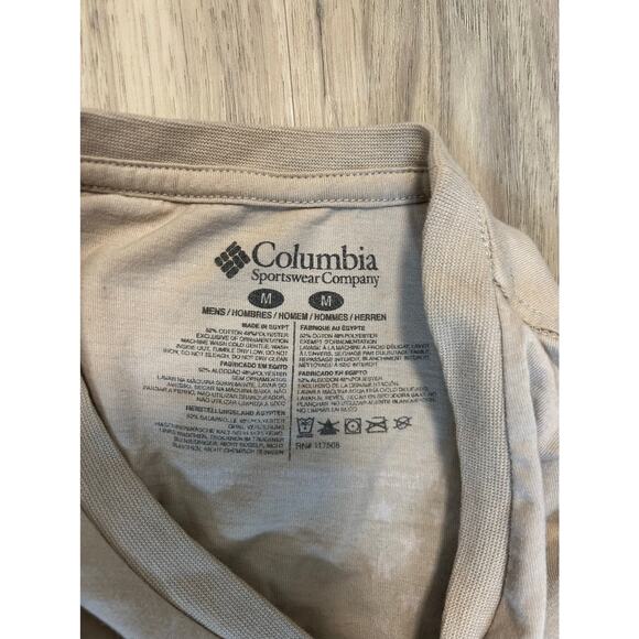 Columbia Tan Mountain & Flag Short Sleeve Graphic Tee Logo T-Shirt Men’s Medium - Picture 3 of 3